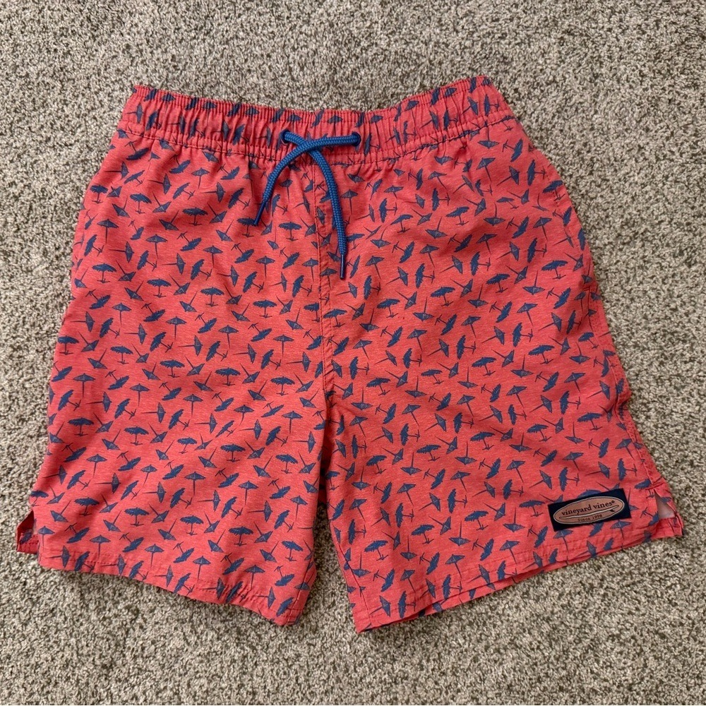 Vineyard Vines Boys Swim Trunks Coral Red Umbrella Print Board Shorts Size‎ M